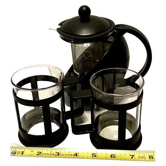 Delura Tea Pot W Stainless Infuser And 2 Cups 25 Ounce Tempered Glass Used Once - Picture 4 of 6
